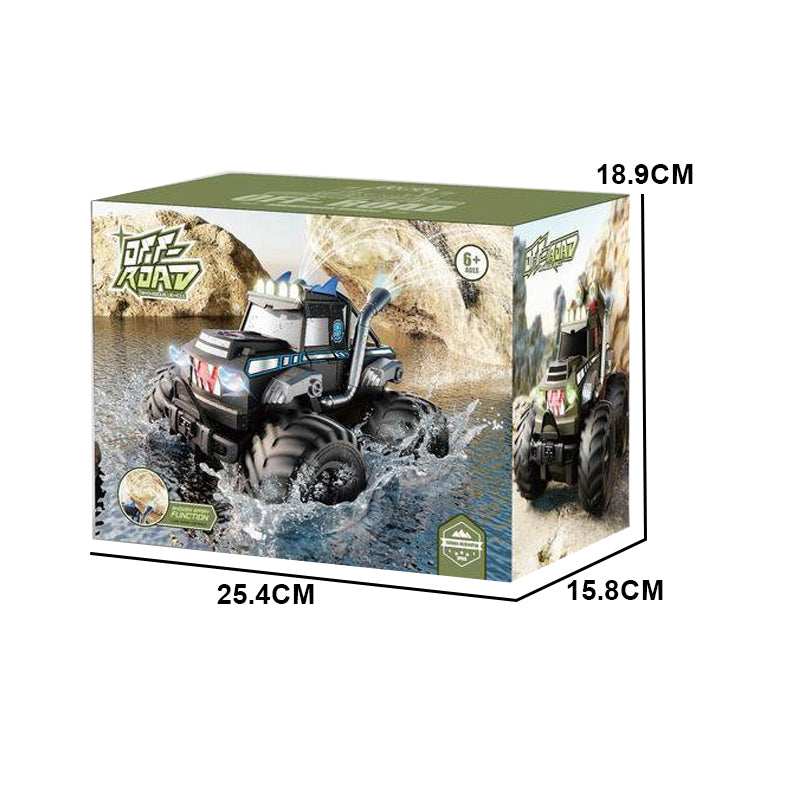 3-in-1 amphibious RC monster truck with large off-road tires and water gun